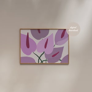 Abstrakter Blumendruck Handgezeichnete Blumen Horizontaler Druck Lila Lila Blumen Poster Botanisch Trendy Ästhetisches Poster DRUCKBARE WANDKUNST
