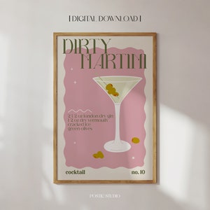 Dirty Martini Cocktail Print Pink Trendy Cocktail Poster Y2K Decoración de pared Lindo Girly Bar Cart Decor Retro Cocktail Print Drink Print IMPRIMIBLE