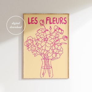 Handgezeichnete Blumenvase Print - Retro Blumen Poster - Abstrakte Botanische Blumen Print - Les Fleurs - Blumenmarkt Print - DRUCKBARE WAND KUNST