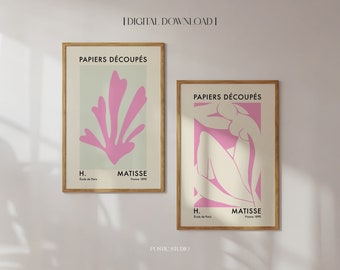 Henri Matisse Set of 2 Prints Pink Trendy Art Papiers Decoupes Abstract Matisse Cut Outs Preppy Room Danish Pastel Y2K Aesthetic PRINTABLE