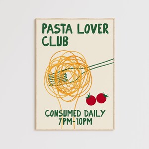 Impresión de pasta dibujada a mano - Póster de espaguetis - Arte mural de cocina - Boceto de comida - Regalo para amantes de la pasta - Impresión de comida retro - Decoración moderna de mediados de siglo