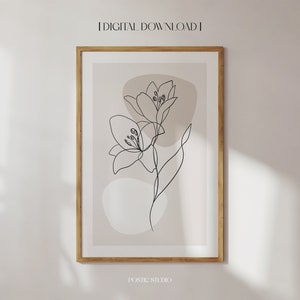 Arte de parede botânica minimalista les fleurs linha de impressão arte flor neutra abstrata floral arte de parede linha desenho flor de lírio cartaz para impressão