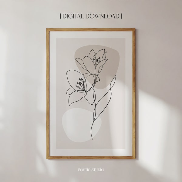 Flower Line Drawing Wall Art Etsy