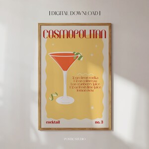 コスモポリタンカクテルプリント カラフルでトレンディなカクテルポスター ホームバーカート装飾 かわいいレトロカクテルウォールアート アルコールドリンクプリント 印刷可能