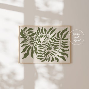 Pôster horizontal com estampa de folha abstrata, flores da moda, pôster floral verde estético, exposição de folhas de Matisse, impressão vintage IMPRESSO E ENVIADO