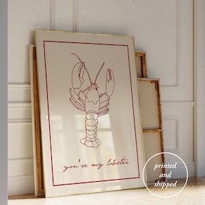 Jesteś moim homarem Wydruk - Ręcznie rysowana sztuka ścienna - Wydruk homara - Sztuka ścienna dla smakoszy - Uroczy plakat miłosny - Sztuka ścienna retro - Wydruk w dużym rozmiarze