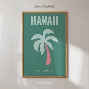 Famous Travel Places Hawaii Print Trendy Preppy Room Decor Green Vibrant Poster Colorful Wall Print Dorm Room Decor Travel Print PRINTABLE