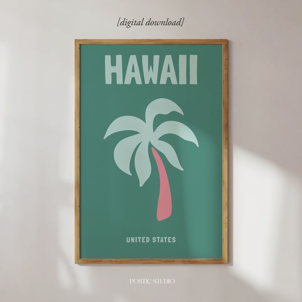 Famous Travel Places Hawaii Print Trendy Preppy Room Decor Green Vibrant Poster Colorful Wall Print Dorm Room Decor Travel Print PRINTABLE