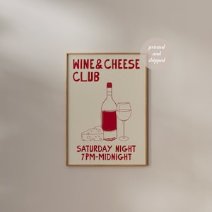 Poster disegnato a mano di vino e formaggio - Stampa cucina moderna - Stampa vino - Schizzo cibo - Poster cibo retrò - Disegno di buongustai - Stampa Cheers