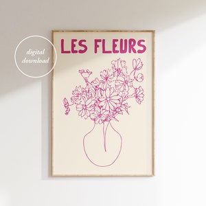 Handgezeichnete Blumenvase Print - Retro Blumen Poster - Abstrakte Botanische Blumen Print - Les Fleurs - Blumenmarkt Print - DRUCKBARE WAND KUNST