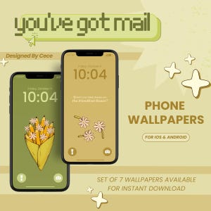 Puede incluir: Conjunto de siete fondos de pantalla para teléfono con un fondo amarillo, un reloj digital que muestra las 10:04, un ramo de plátanos amarillos con margaritas blancas y un bocadillo de texto con la frase "¿No crees que las margaritas son las flores más amigables?"