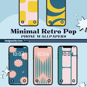 Minimal Retro Pop Phone Wallpaper Set Mid-Century | iOS Background Aesthetic Lock Screen | Digital Download