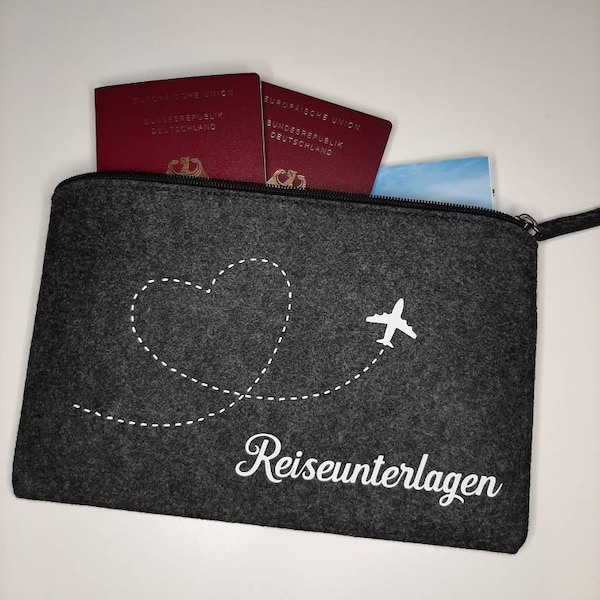 Filztäschchen Filztasche Reiseunterlagen Dokumententasche