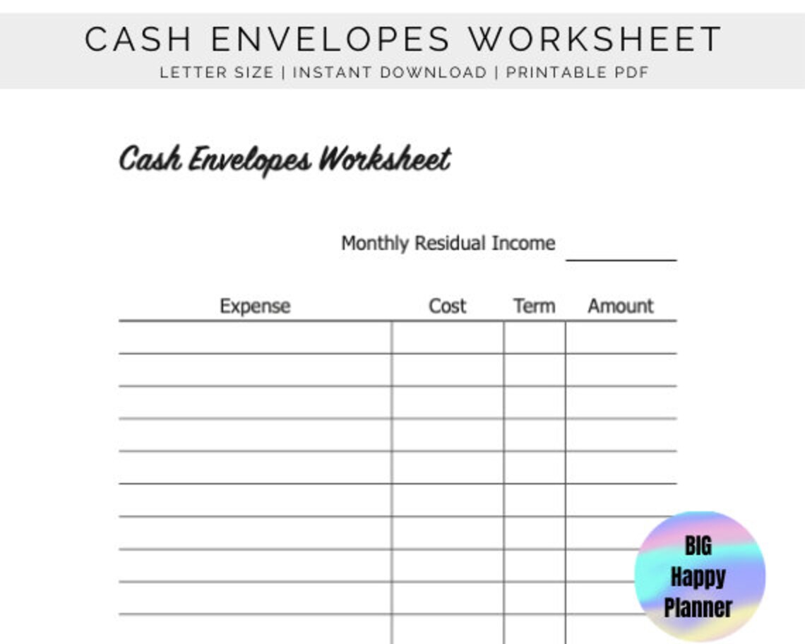 Cash Envelopes Worksheet BIG Happy Planner 8.5x11 Budget Etsy