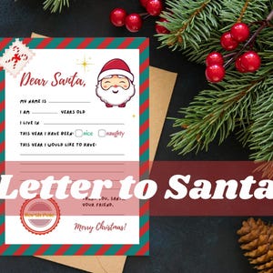 Carta a Papá Noel / Carta de Navidad / Carta para niños a Papá Noel / Lista de deseos de Navidad para niños / Carta imprimible a Papá Noel / Lista de deseos de Papá Noel