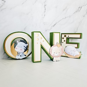 Letras 3D de Baby Safari, baby shower neutro, decoración divertida para fiestas, ideal para el primer cumpleaños de niño o niña
