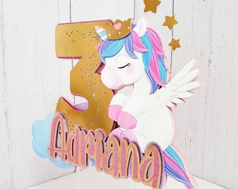 Unicorn Cake Topper, Personalized Birthday Party Decoration
