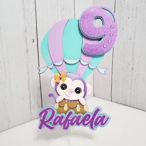 Purple Monkey Cake Topper: Hot Air Balloon Birthday Party Decor