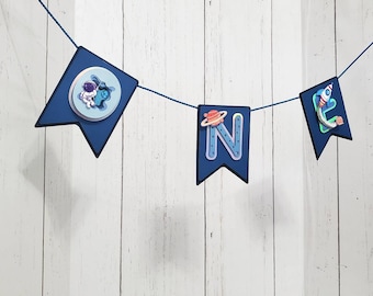 Outer Space High Chair Banner, Astronaut Birthday, Spaceship Party Decorations, Ideal for First Birthday Boy
