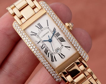 CARTIER Tank Americaine Quartz Diamond Brown Dial Ladies Watch