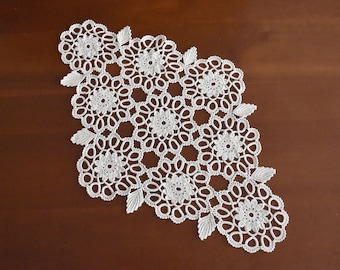 Vintage Crochet Doily - Oblong Crochet Lace Doily - Ecru Doily with Elements - Table Decoration - Retro Home Decoration