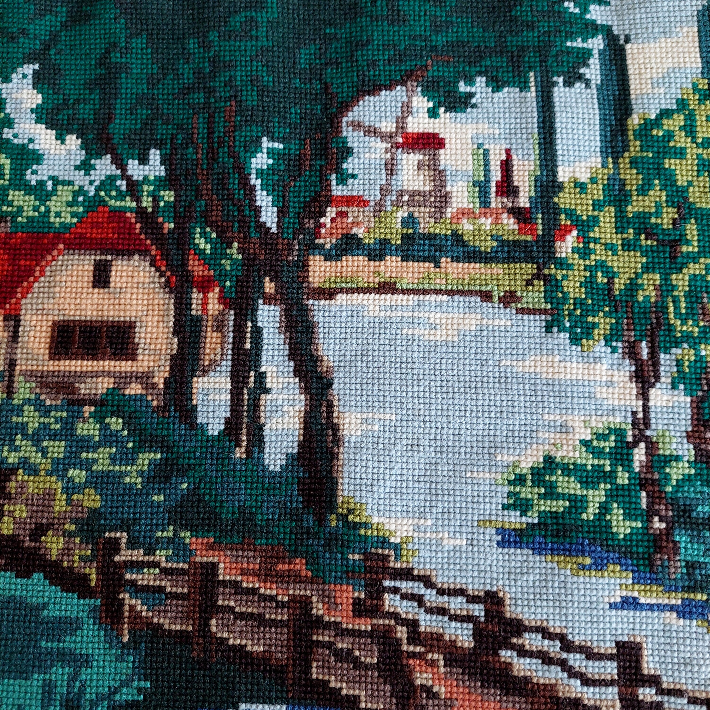 ヴィンテージ手刺繍タペストリー：レトロな風景の壁飾り - Etsy 日本