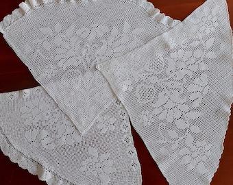 Vintage Crochet Lace Appliques: Set of 3 Handmade Cotton Floral Inserts
