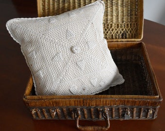 Antique Decorative Pillow Cover - Crochet Lace Pillowcase - Beige Cushion Cover - Retro Home Decoration