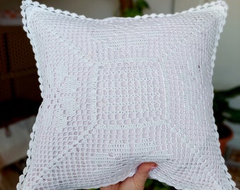 Decorative Pillow Cover - Crochet Lace Pillowcase - White Cushion Cover - Bed Decoration - Retro Style Home Decoration