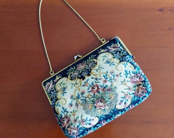 Vintage Tapestry Handbag - Granny's Evening Purse - Small Bag with Floral Pattern - Decorative Garment Accessory