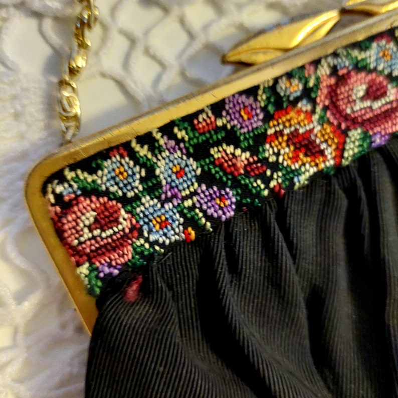 Vintage Handbag Granny's Evening Purse Petit Point Technique Embroidery Small Bag Old-Fashioned Handbag Decorative Garment Accessory image 6