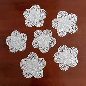Vintage Doilies - Set of Six Crochet Doilies - Handmade Cotton Doilies - Retro Style Beige Doilies - Table Decoration - Home Decoration