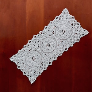 Vintage Baumwoll Spitzen Tischläufer - Retro Weißes Deckchen