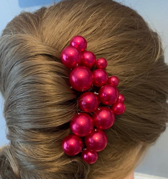 Ruby Red Bridal Pearl Hair Pins Bright Red Hair Pearls 