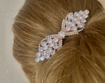Decorative rose gold crystal barrette , bridal, bridesmaid hair barrette, wedding silver hair clip, gift idea
