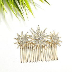 Wedding gold  star rhinestone hair comb | gold star hair clip | Gold star hair piece | Bridal sparkly gold star hair slide | Hair Accessory