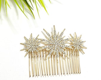 Wedding gold  star rhinestone hair comb | gold star hair clip | Gold star hair piece | Bridal sparkly gold star hair slide | Hair Accessory