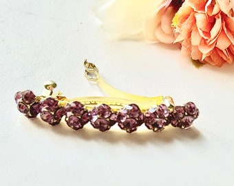 Dark purple rhinestone hair clip, wedding flowergirl purple rhinestone on gold barrette, hair accessories, gift idea