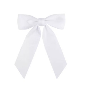 Long white ribbon bow hair clip, bow knot hair clip, French hair clip, bridesmaid flowergirl hair ribbon, bow hair accessories