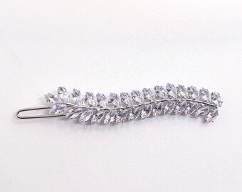 Silver crystal hair clip, silver minimalist wedding hairslide, bridal bridesmaid hair clasp barrette, hair accessories