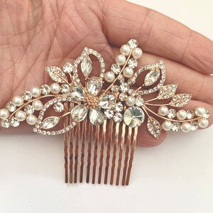 Decorative rose gold bridal hair comb | pearl crystal hair comb| wedding occasion hair comb | rose gold hair piece | hair accessories