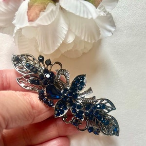 Wedding antique silver navy blue crystal hair barrette, bridal bridesmaid dark blue hairslide, hair clip, something blue, gift for her zdjęcie 6