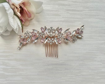 Wedding Blush Pink Rhinestones Hair Comb | Bridal Pink Rhinestone Hair Clip | Wedding Decorative Hair Piece | Hair Slide | Hair Clip Pin