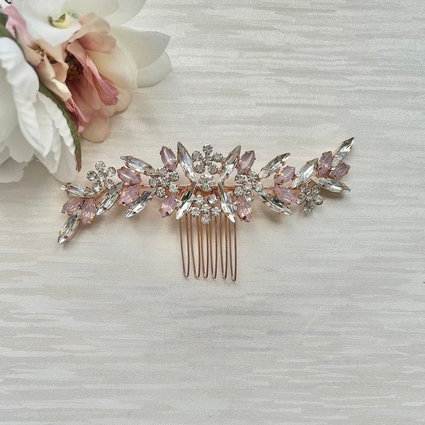 Wedding Blush Pink Rhinestones Hair Comb | Bridal Pink Rhinestone Hair Clip | Wedding Decorative Hair Piece | Hair Slide | Hair Clip Pin