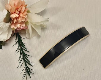 Retro style black and brown  acetate on sliver metal hair clip, hair barette, resin hairslide, gift idea