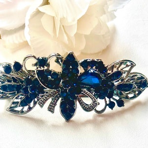 Wedding antique silver navy blue crystal hair barrette, bridal bridesmaid dark blue hairslide, hair clip, something blue, gift for her zdjęcie 1