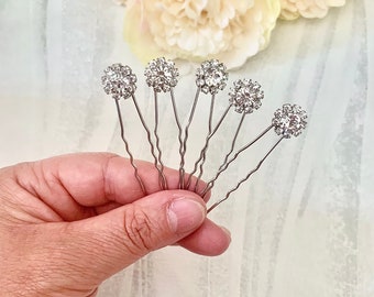 Wedding Silver Hairpins |  Bridal Silver Bobby Pins | Silver Wedding Hair Pins | Set of 5 Silver Wedding Hair Clips | Silver Hair Jewellery
