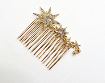 Gold crystal star hair comb, bridal bridesmaid sparkly hair slide, wedding decoration hair clip, hair accessories