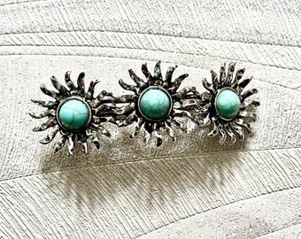 Turquoise Blue Silver Hair Clip | Antique Silver Blue Barrette | French Clip | Hair Accessories