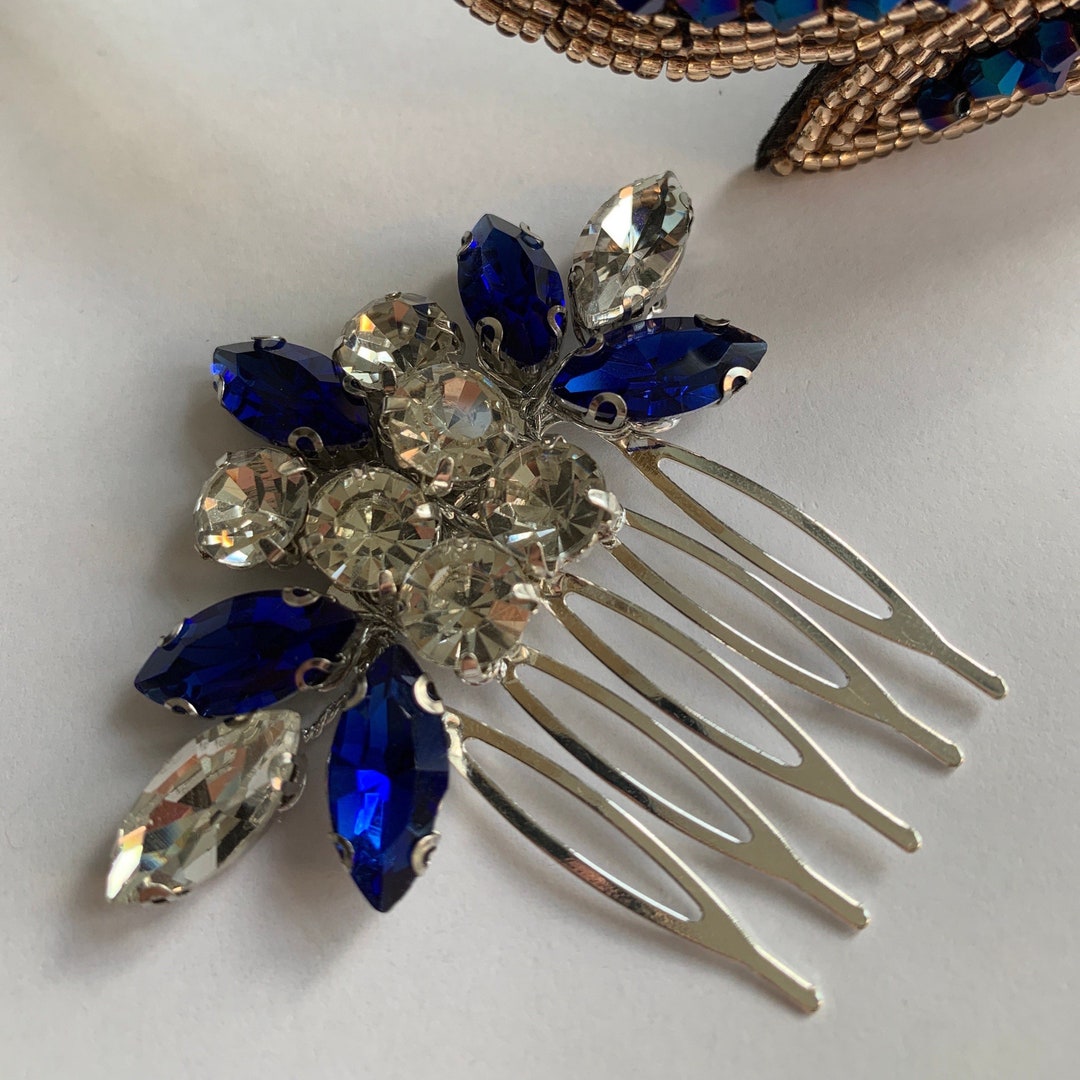 Sapphire Hair Comb Rhinestone Hair Pin Bridal Hair Piece Etsy